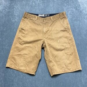 Free World Chino Shorts Mens 32 Brown Flat Front Straight Leg Casual Summer